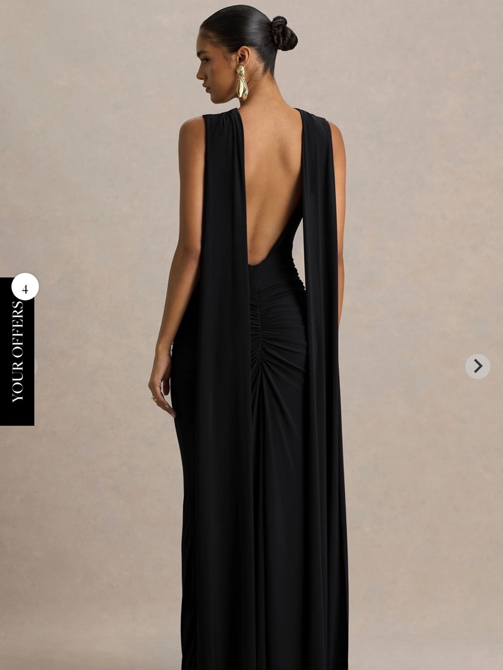Club L London Black Plunging-Back Draped Evening Dress